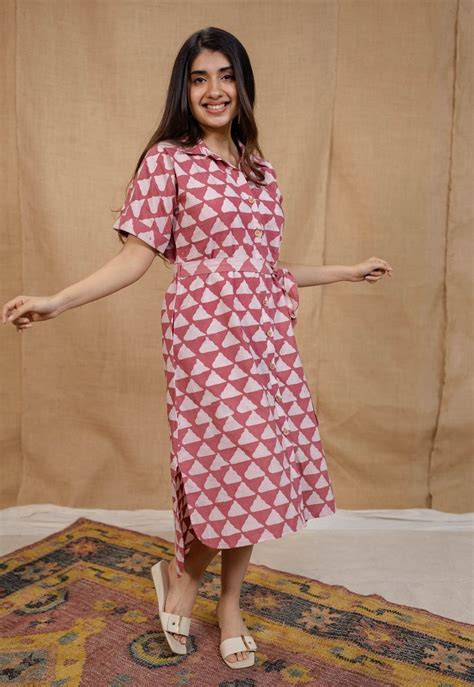 INDIAN ETHNIC WOMEN'S Aalia Pink Straight Batik Cotton Dress – THE ...