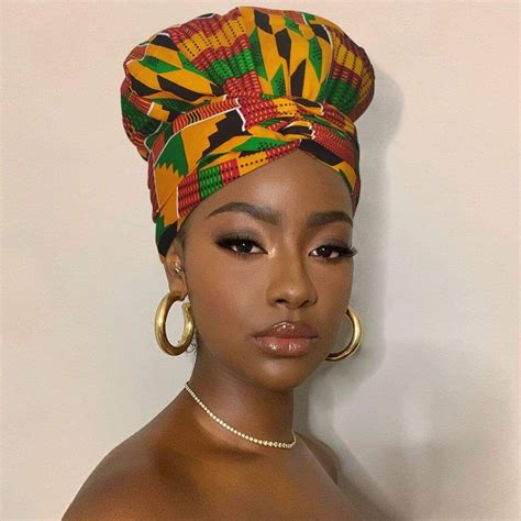 African Print Head Wrap With Satin-Lined(Kente)-AW1700 | Head wraps ...