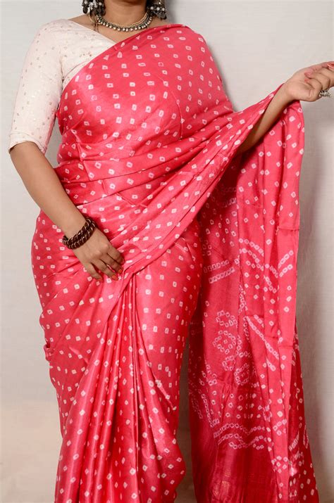 “Lightweight Luxury – Hand-Tied Pink Bandhani with Japan Zari” – Shree ...