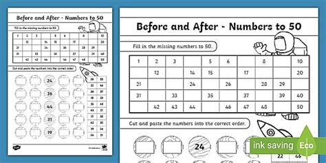 Before and After - Numbers to 50 | Counting to 50 Worksheet