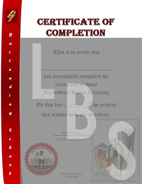 LBS Completion Certificate - LBS Bartending School