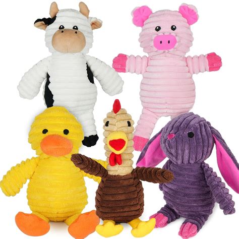 Buy PrimePets Plush Animal Dog Toys, 5 Pack, Stuffed Dog Squeaky Toys ...