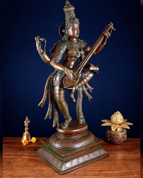 Buy Brass Dancing Saraswati Idol 32" added copper - Budhshiv.com