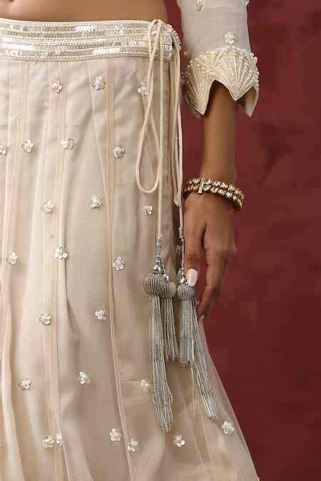 Buy Off White Organza, Net, Crepe Cut Work, Art Deco Embroidered Bridal ...