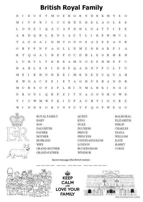 British Royal Family word search: English ESL worksheets pdf & doc