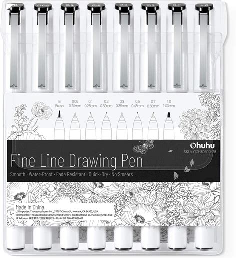 Ohuhu Fineliner Drawing Pen, Set of 8 Pack Ultra Fine Line, 8 Assorted ...