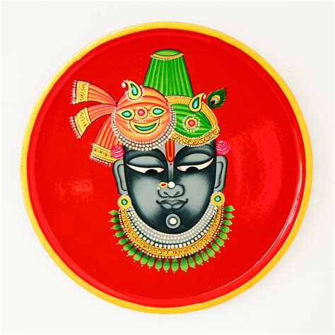 Hand-Painted Shrinathji Pichwai Wall Plate - Red – Culturati