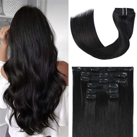 Amazon.com : UGOTRAYS Black Hair Extensions Clip in Real Human Hair 70g ...