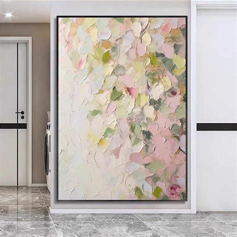 Modern Colorful Extra Large Canvas Art, Abstract Pink Green Petal Oil ...