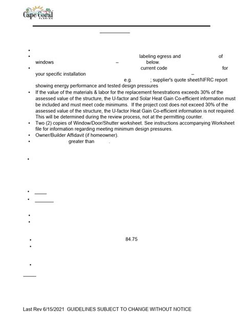 Cape Coral Window/Door Permit Guide | PDF | Window | Door