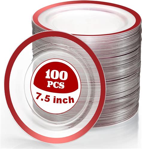 Amazon.com: Tanlade 100 Pcs Clear Red Plastic Plates Bulk 7.5 Inch ...