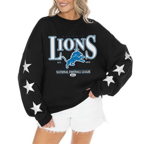 Women's Gameday Couture Black Detroit Lions Rhinestone Star Sleeve ...