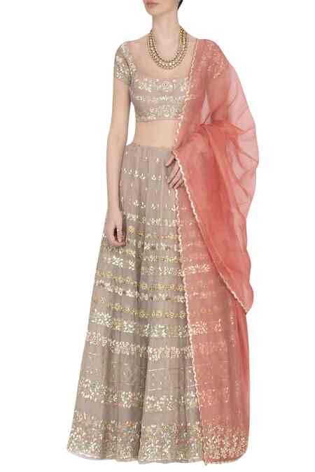 Buy Brown Embroidered Bridal Lehenga Set For Women by Devnaagri Online ...