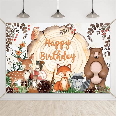 Buy Bellimas Woodland Animals Happy Birthday Backdrop Safari Wild One ...
