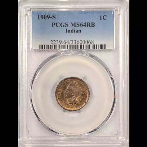 1909-S Indian Head Cent Penny PCGS MS-64 RB Indian - Morton Grove Coin