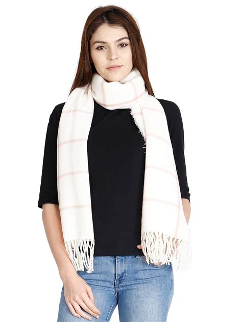 Buy FabSeasons Casual White Checkered Women's Acrylic Woolen Scarf ...