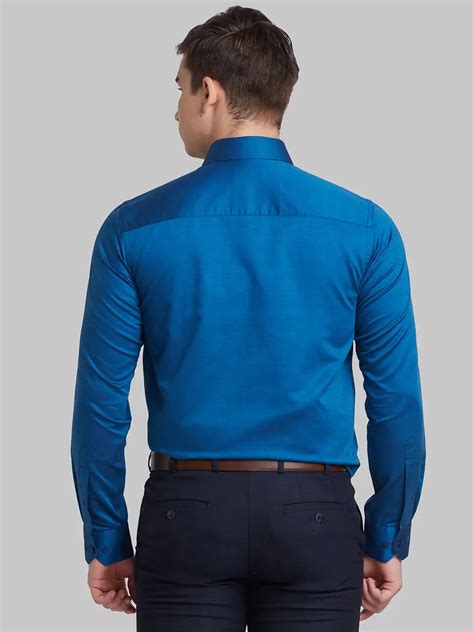 Raymond Men Blue Solid Contemporary Fit Cotton Formal Shirt – MyRaymond