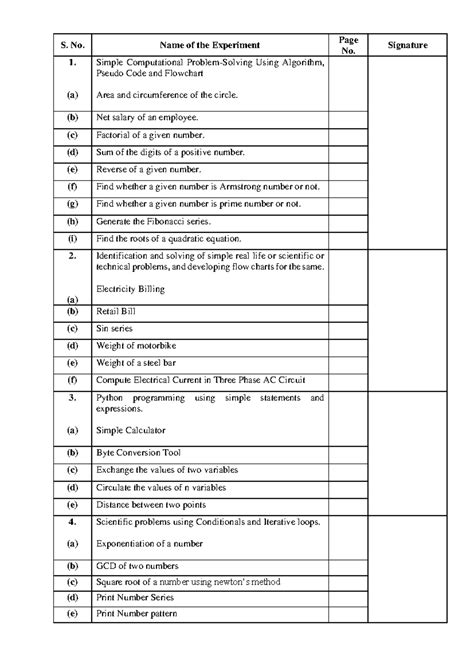 Python Record - S. No. Name of the Experiment PageNo. Signature 1. (a ...