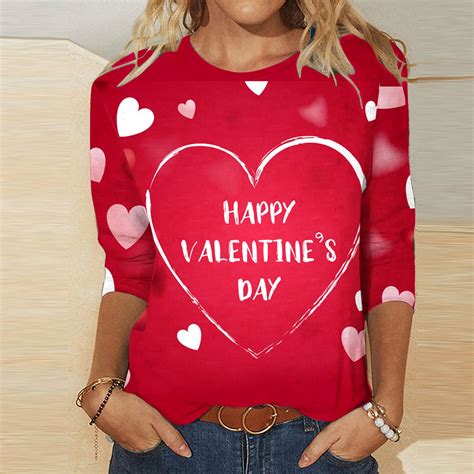 Herrnalise 3/4 Long Sleeve Valentines Day Shirts for Women Heart Print ...