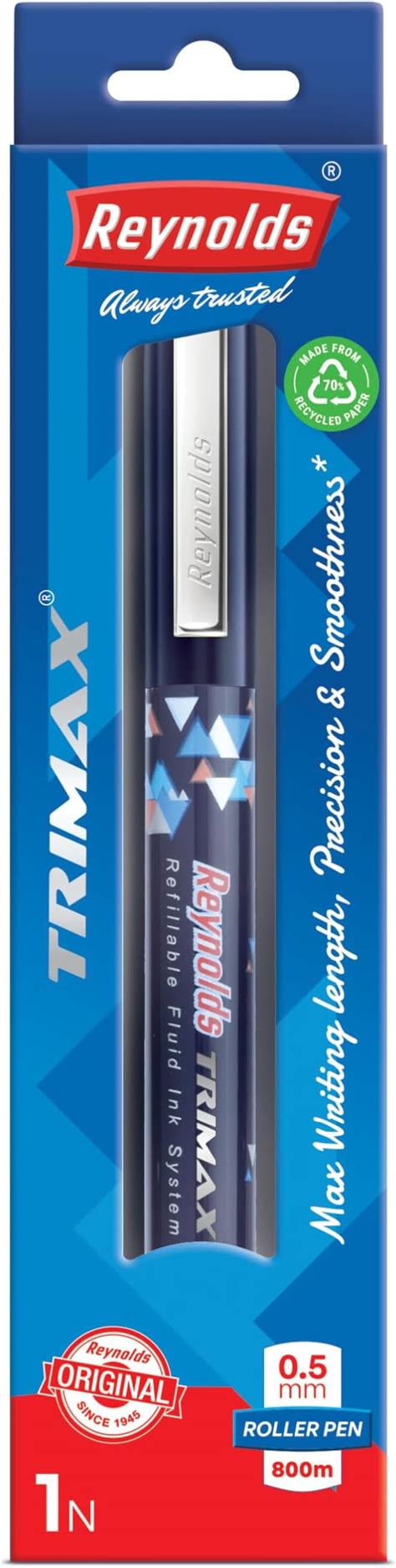 Reynolds TRIMAX 1 CT BLACK | Roller Ball Point Pen set With Comfortable ...