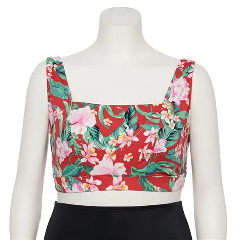 Plus Size EVRI™ Floral Squareneck Crop Swim Top