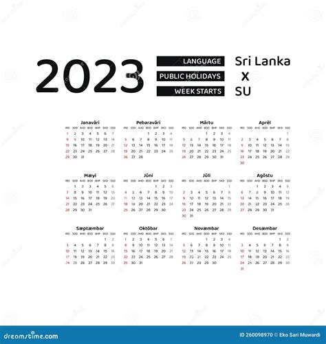 Sri Lanka Calendar 2023. Week Starts from Sunday. Vector Graphic Design ...