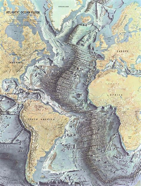North Atlantic Ocean Floor Map Bathymetry Sea Islands East Northeastern ...