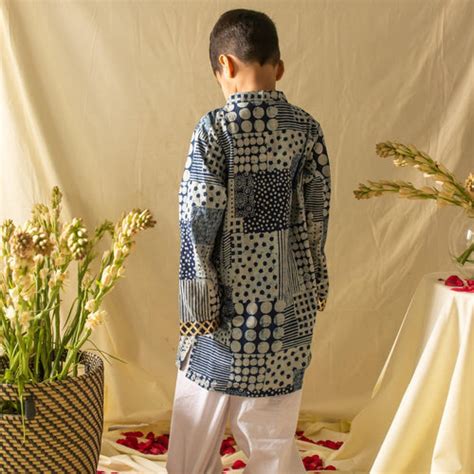 Indigo Patchwork Boys Gota Kurta Pyjama Set | Designer Cotton Clothes ...