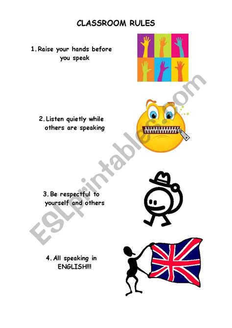 Image result for Classroom Rules ESL Worksheet