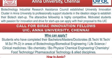 UIC Anna University BIRAC Innovation Fellow for Aspiring ...