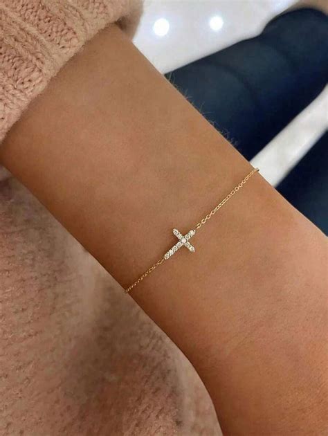 1pc Fashionable Crystal Cross Single Layer Bracelet For Women, Silver ...