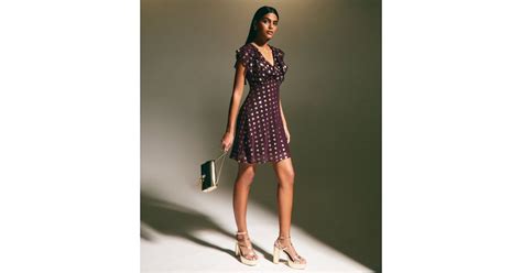 Burgundy Foil Polka Dot Ruffled Chiffon Mini Dress | New Look