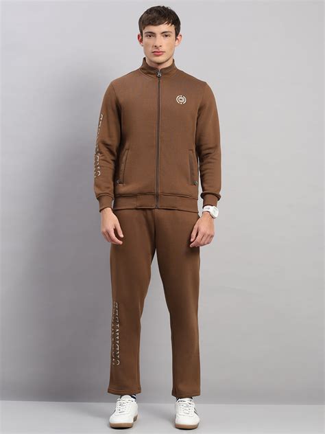 Buy Men Brown Solid Collar Full Sleeve Winter Tracksuit Online in India ...