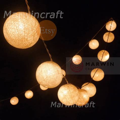 Cream Beige String Lights Cotton Balls Fairy Lights Bedroom Home Decor ...