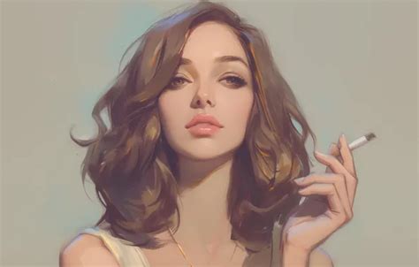 Wallpaper smoking, long hair, women, face, brunette, portrait ...