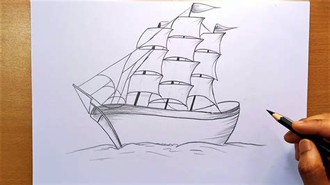 sailing ship drawing pencil sketch for beginners | ship drawing pencil ...