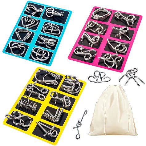 Buy Metal Wire Puzzle Set of 24 with Pouch,Brain Teaser IQ Test ...