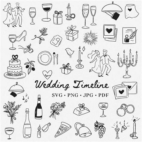 Hand Drawn Wedding Timeline Illustration Bundle Set, SVG PNG JPG, Icon ...