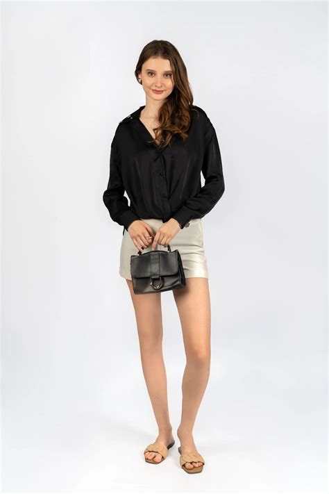 Black Loose Fit Shirt in Poly Japan Satin – Cory Edge
