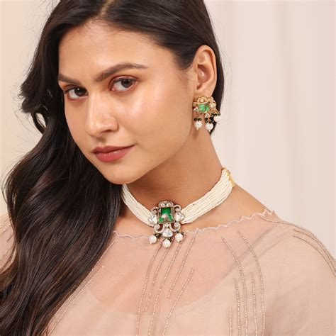 Ravya Green Choker Necklace Set – Pirohee by parul sharma