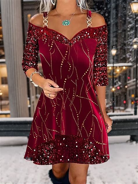 Robe cocktail en velours pour femmes à épaules dénudées sequins ...