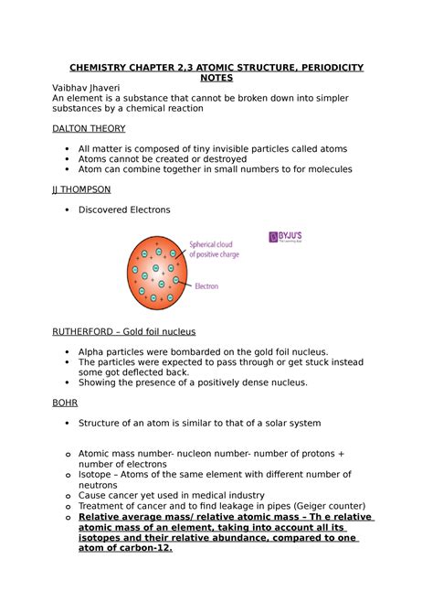 Chemistry Atomic Structure Notes Tution - CHEMISTRY CHAPTER 2,3 ATOMIC ...