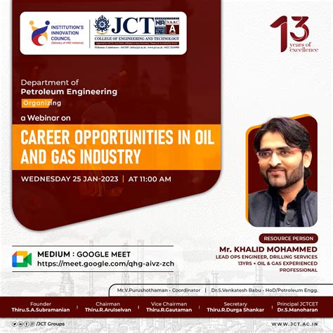 CAREER OPPORTUNITIES IN OIL AND GAS INDUSTRY WEBINAR – JCT Engineering