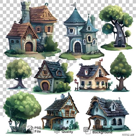 A collection of houses that is on a transparent background with png ...