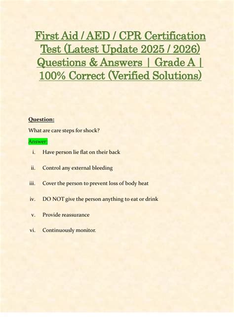 First Aid / AED / CPR Certification Test (Latest Update 2025 / 2026 ...