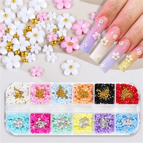 Amazon.com: 4400pcs 3D Flower Nail Charms and Gems, Colorful Flower ...