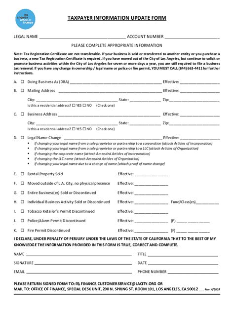 2024-2026 CA Taxpayer Information Update Form - City of Los Angeles ...
