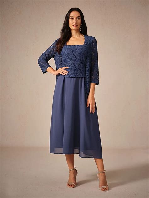 Women's Tea Length A Line Dress Dress With Jacket Elegant Semi Formal ...