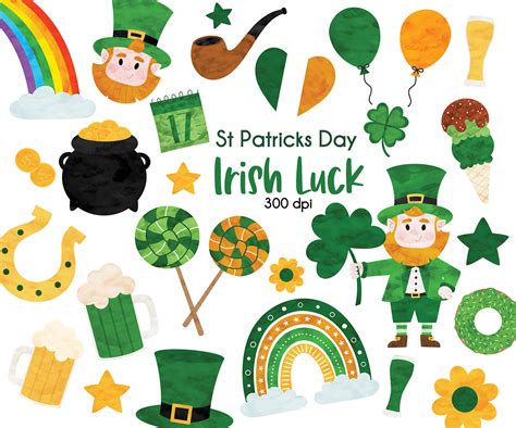 St Patrick Day Clipart Bundle, Irish Graphics Digital Art, Pot of Gold ...