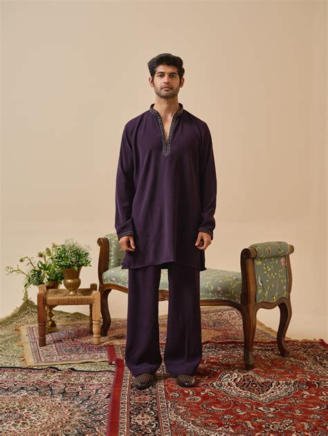Wine Armani Kurta–Bottom Set with Hand Work – Rochaldas Sons